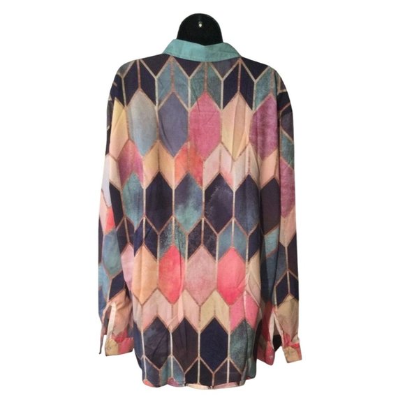 Bohemian Diamond Print Button Up long sleeve shirt Mens vintage 2XL 2X - Picture 2 of 4